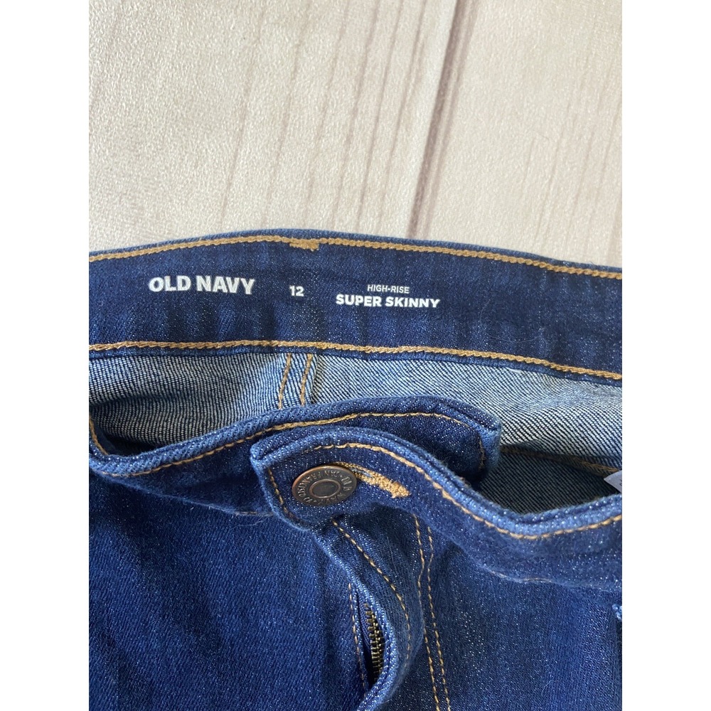 Old Navy Women's Size 12 w32 Dark Wash Blue Denim High Rise Super Skinny Jeans - Picture 8 of 9